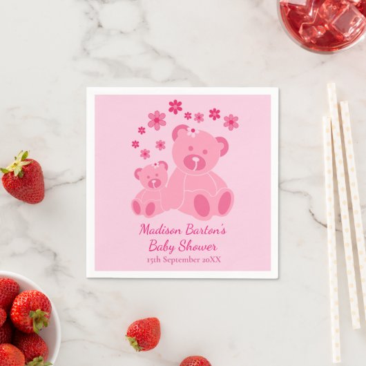 Roze Teddy Bears Schattig Meisje Baby shower Servet (Insitu)