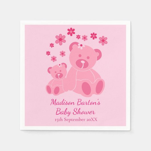 Roze Teddy Bears Schattig Meisje Baby shower Servet (Voorkant)
