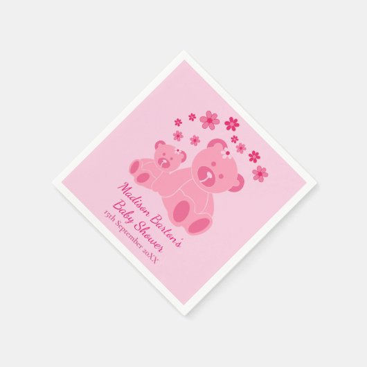 Roze Teddy Bears Schattig Meisje Baby shower Servet (Hoek)