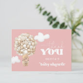 Roze Teddy Beer Ballon Barly Wacht Dank u Kaart (Staand voorkant)