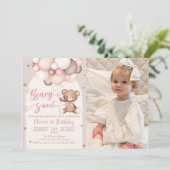 Roze Teddy Beer Ballonnen Meisje Verjaardag Foto Kaart (Staand voorkant)