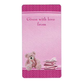 Roze Teddy Bring a Book Baby shower Bookplaten Etiket