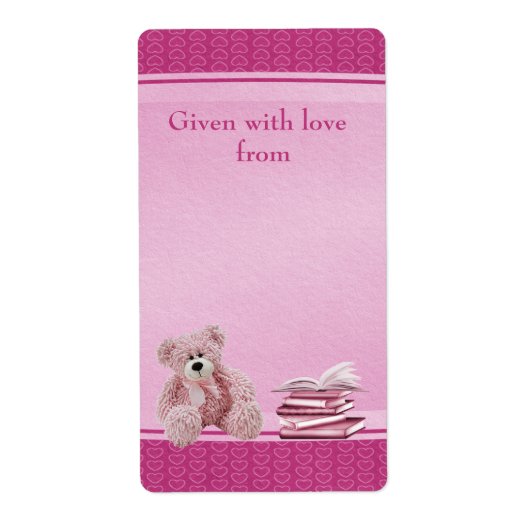 Roze Teddy Bring a Book Baby shower Bookplaten Etiket (Voorkant)