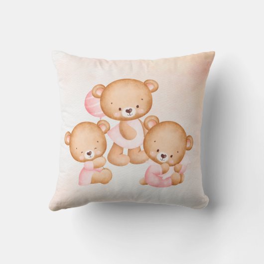 Roze teddy draagt gepersonaliseerde meisjes naam b kussen (Achterkant)