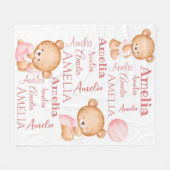 Roze teddy draagt gepersonaliseerde meisjes noemen fleece deken (Voorkant (Horizontaal))