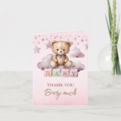 Roze Teddy Moon Wolken Baby Girl Bedankkaart (Voorkant)