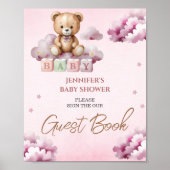 Roze Teddy Ster Wolken Baby Shower Gastboek Poster (Voorkant)