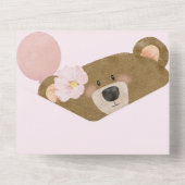 Roze Teddy We kunnen Barly Wachten Meisje Baby sho All In One Uitnodiging (Achterkant)