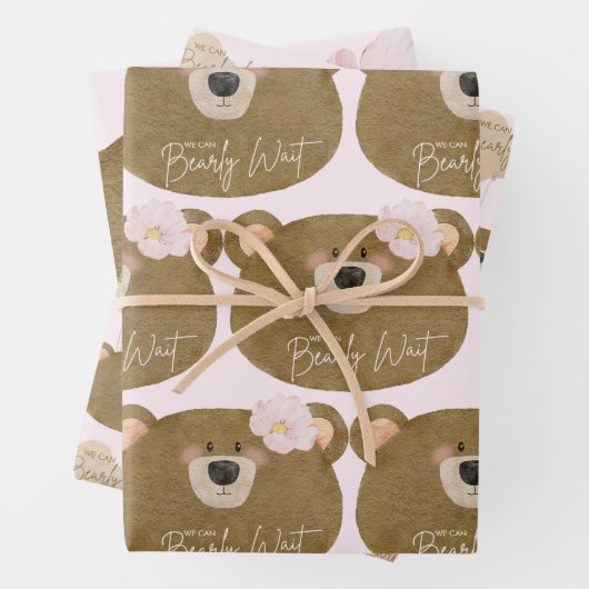 Roze Teddy We kunnen Barly Wachten Meisje Baby sho Inpakpapier Vel (In situ)