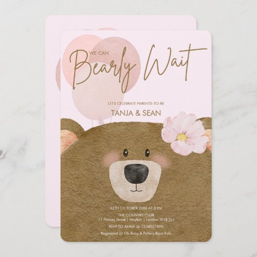 Roze Teddy We kunnen Barly Wachten Meisje Baby sho Kaart (Voorkant / Achterkant)