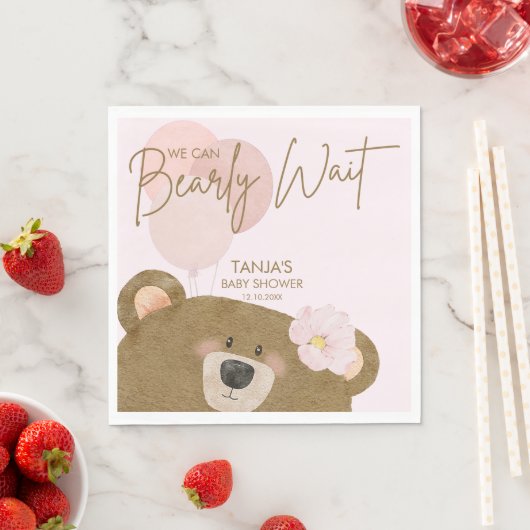 Roze Teddy We kunnen Barly Wachten Meisje Baby sho Servet (Insitu)