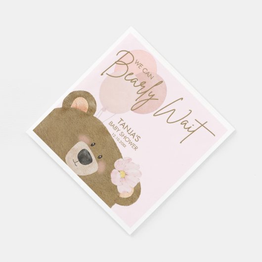 Roze Teddy We kunnen Barly Wachten Meisje Baby sho Servet (Hoek)