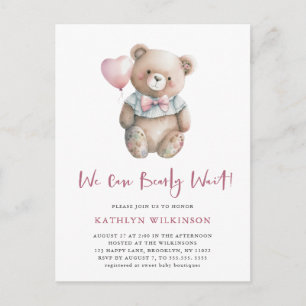 Roze Teddy We kunnen Barly Wachten Meisje Baby sho Uitnodiging Briefkaart