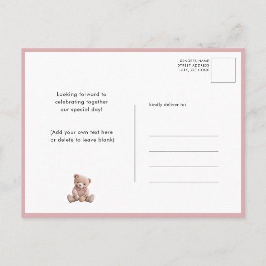 Roze Teddy We kunnen Barly Wachten Meisje Baby sho Uitnodiging Briefkaart (Achterkant)
