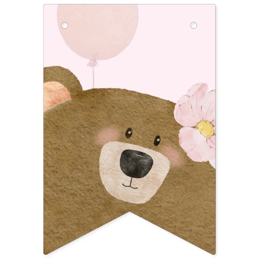 Roze Teddy We kunnen Barly Wachten Meisje Baby sho Vlaggetjes (Eerste vlag)