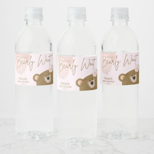 Roze Teddy We kunnen Barly Wachten Meisje Baby sho Waterfles Etiket (Flessen)
