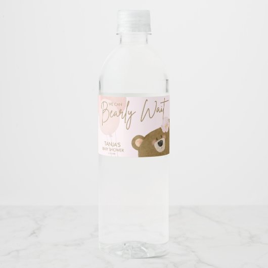 Roze Teddy We kunnen Barly Wachten Meisje Baby sho Waterfles Etiket (Voorkant)