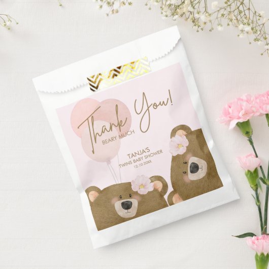 Roze Teddy We kunnen bijna wachten Twins Baby show Bedankzakje (Gezegeld)