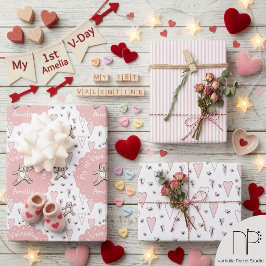 Roze teddybeer 1e Valentijn Inpakpapier Vel