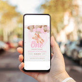 Roze teddybeer 1e verjaardag Beer met ballonnen Kaart