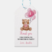 Roze Teddybeer 1e Verjaardag Dank u Label Cadeaulabel (Voorkant)
