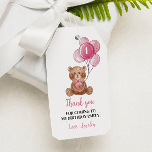 Roze Teddybeer 1e Verjaardag Dank u Label Cadeaulabel