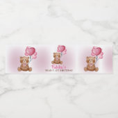 Roze Teddybeer 1e Verjaardag Water Fles Label Waterfles Etiket (Enkel label)