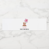 Roze Teddybeer 1e Verjaardag Water Fles Label Waterfles Etiket (Enkel label)