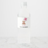 Roze Teddybeer 1e Verjaardag Water Fles Label Waterfles Etiket (Voorkant)