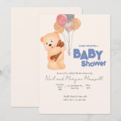 Roze Teddybeer Baby Ballonenshowers  Kaart (Voorkant / Achterkant)