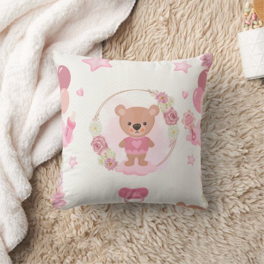 Roze Teddybeer Baby Kussen (Deken)