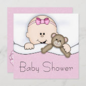 Roze Teddybeer Baby Meisje Douche Kaart (Voorkant / Achterkant)