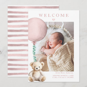Roze Teddybeer Baby Meisje Foto Aankondiging Geboo