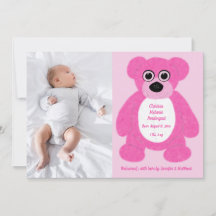 Roze Teddybeer Baby Meisje Geboorte Aankondiging