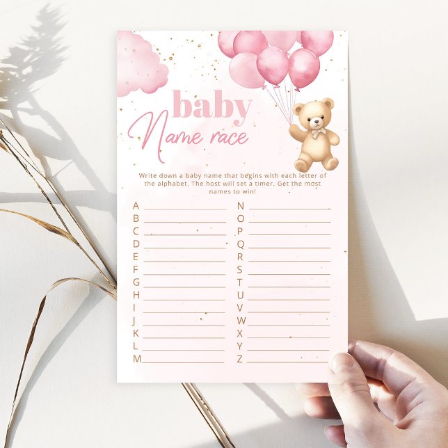Roze teddybeer baby naam race baby shower spel (Creator heeft geüpload)