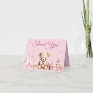 Roze Teddybeer Baby Shower Bedanktkaart Notitiekaartje