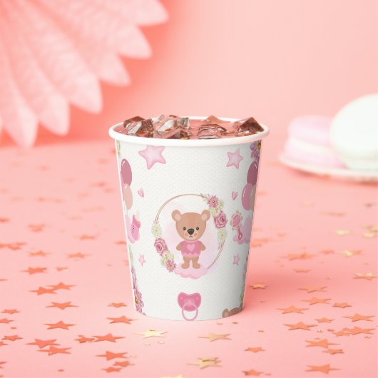 Roze teddybeer baby shower bekers (Insitu)