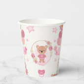 Roze teddybeer baby shower bekers (Voorkant)