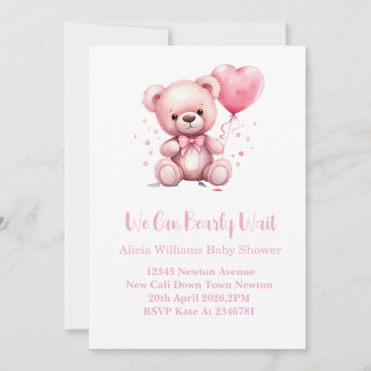 Roze Teddybeer Baby Shower Kaart (Voorkant)