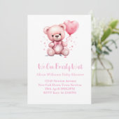 Roze Teddybeer Baby Shower Kaart (Staand voorkant)
