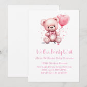 Roze Teddybeer Baby Shower Kaart (Voorkant / Achterkant)