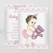 Roze Teddybeer Baby Shower Kaart (Voorkant / Achterkant)