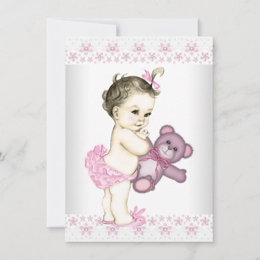 Roze Teddybeer Baby Shower Kaart (Voorkant)