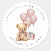 Roze Teddybeer Baby Shower Klassieke Ronde Sticker (Voorkant)
