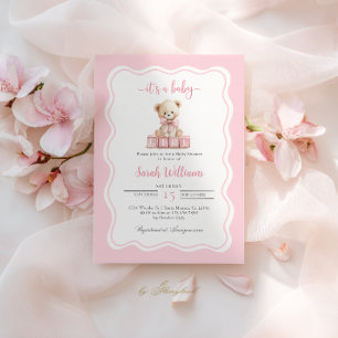 Roze teddybeer Baby shower meisje uitnodiging