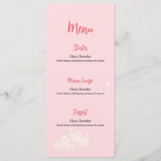 Roze Teddybeer Baby shower Menu Kaart