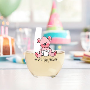 roze teddybeer baby shower (naam) Drinkware Set Wijnglas Zonder Voet