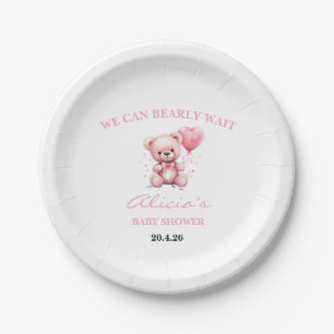 Roze Teddybeer Baby Shower Papieren Bordje