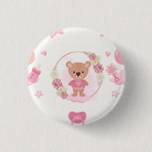 Roze teddybeer baby shower ronde button 3,2 cm (Voorkant)