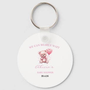 Roze Teddybeer Baby Shower Sleutelhanger